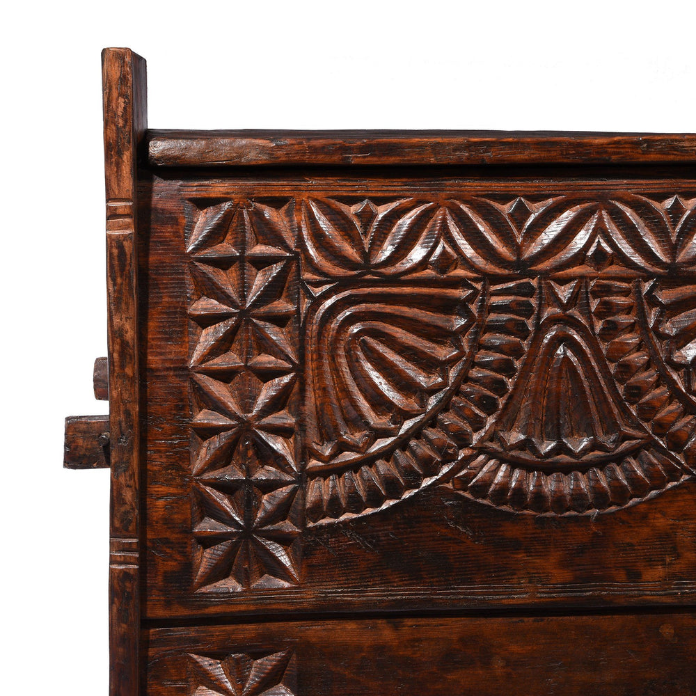 Carved Himalayan Cedar Coffer from the Kulu Valley - 19thC Console Storage Chest | Indigo Oriental Antiques