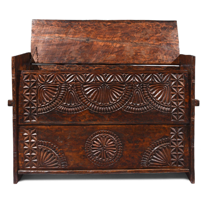 Carved Himalayan Cedar Coffer from the Kulu Valley - 19thC Console Storage Chest | Indigo Oriental Antiques