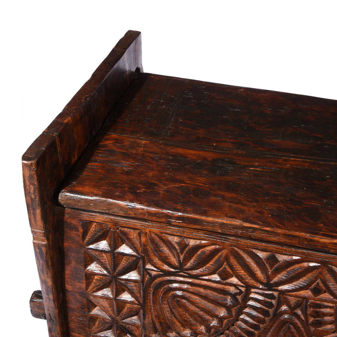 Carved Himalayan Cedar Coffer from the Kulu Valley - 19thC Console Storage Chest | Indigo Oriental Antiques