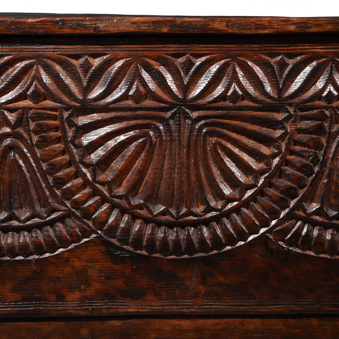 Carved Himalayan Cedar Coffer from the Kulu Valley - 19thC Console Storage Chest | Indigo Oriental Antiques