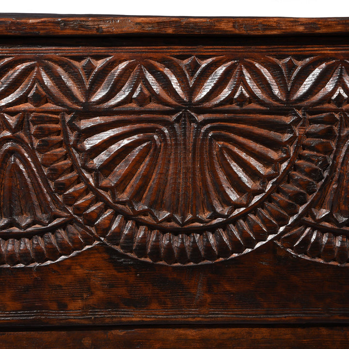 Carved Himalayan Cedar Coffer from the Kulu Valley - 19thC Console Storage Chest | Indigo Oriental Antiques