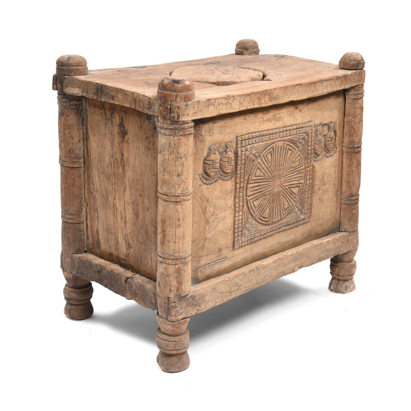 Carved Tribal Cedar Storage Chest From The Kulu Valley - 19thC