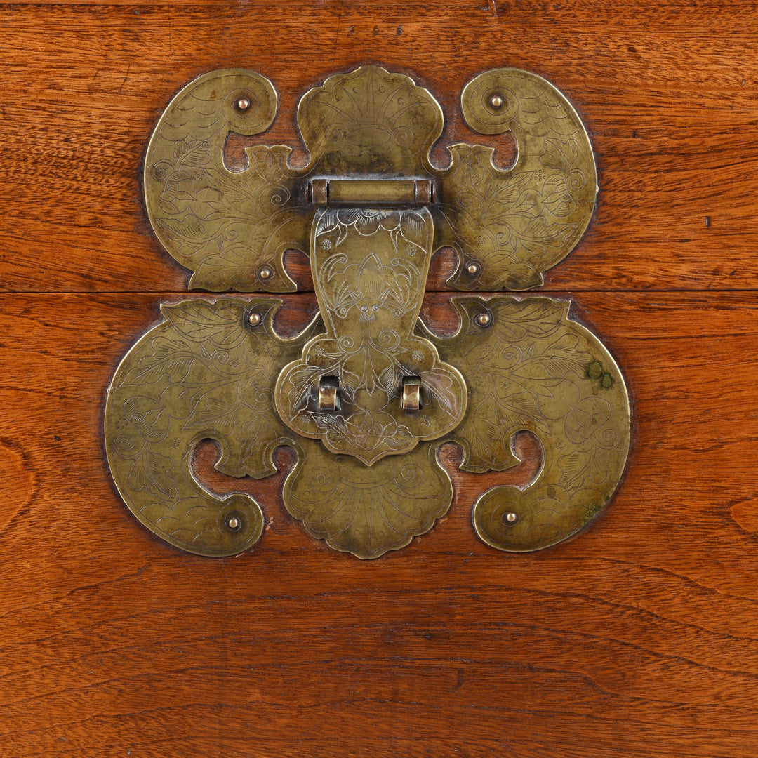 Brass lock plate detail from a Chinese Camphor Trunk from Tianjin - 19thC | Indigo Antiques
