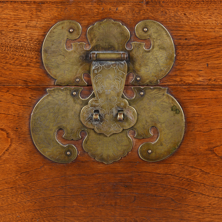 Brass lock plate detail from a Chinese Camphor Trunk from Tianjin - 19thC | Indigo Antiques