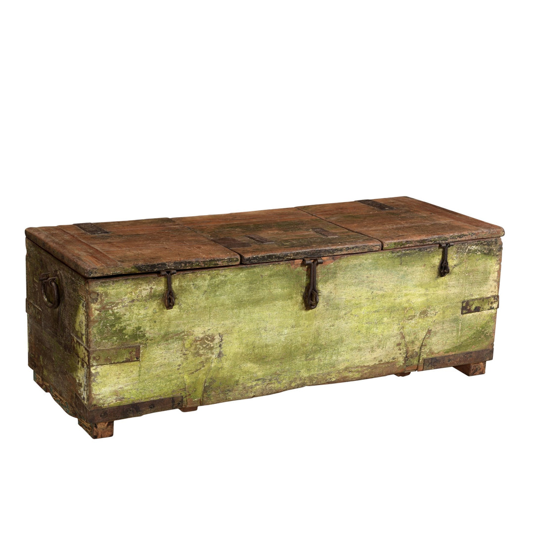 Green Painted Teak Military Chest From Hyderabad - 19thC | Indigo Oriental Antiques