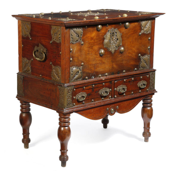 Indo-Dutch Teak & Brass Chest on Stand -18thC