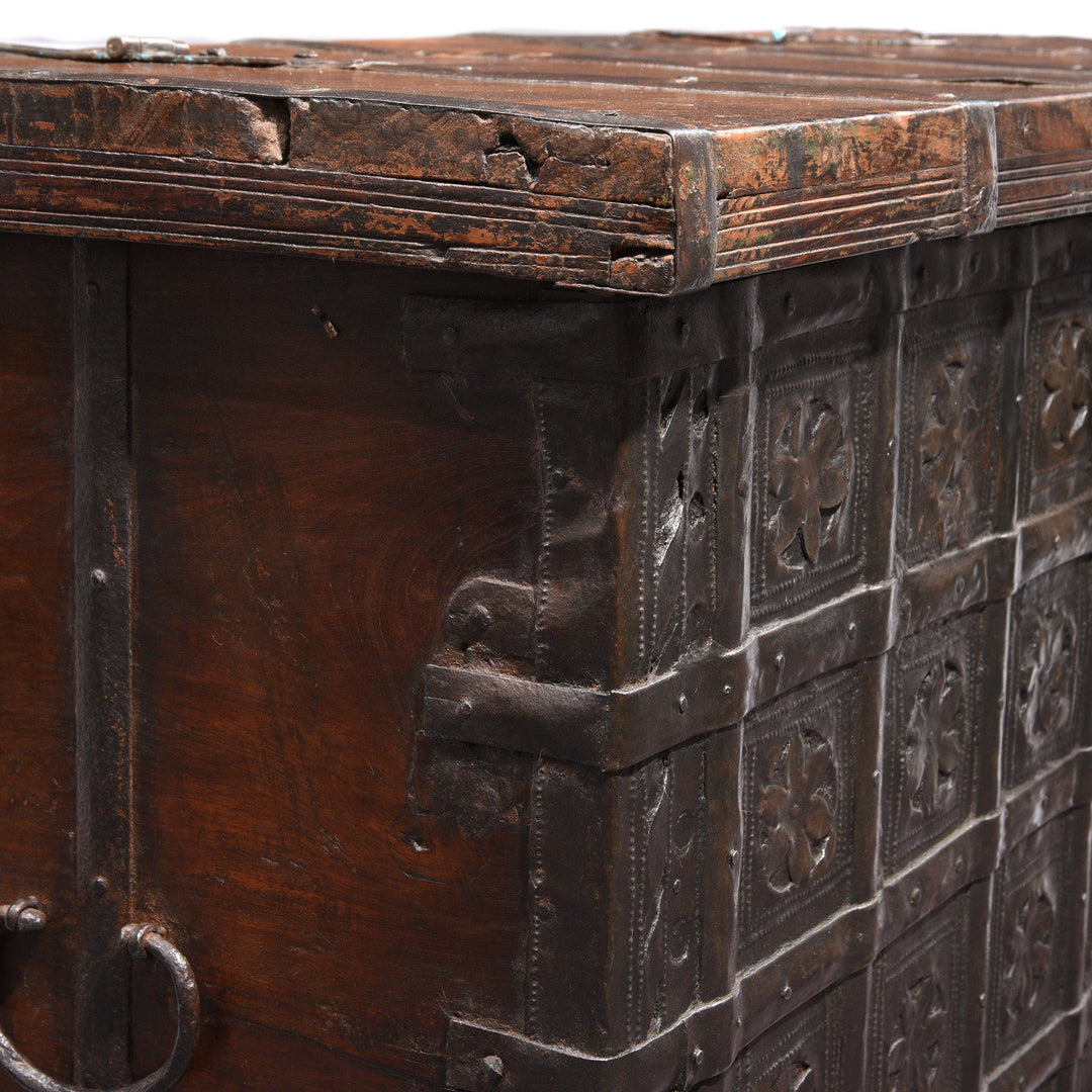 Iron Binding Detail Of Iron Bound Teak Chest - 19thC - From Gujarat | Indigo Antiques 