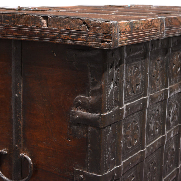 Iron Binding Detail Of Iron Bound Teak Chest - 19thC - From Gujarat | Indigo Antiques 