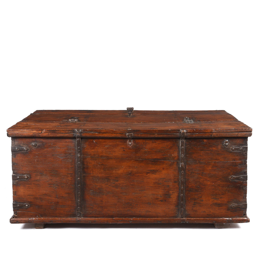 Back Of Iron Bound Teak Chest - 19thC - From Gujarat | Indigo Antiques