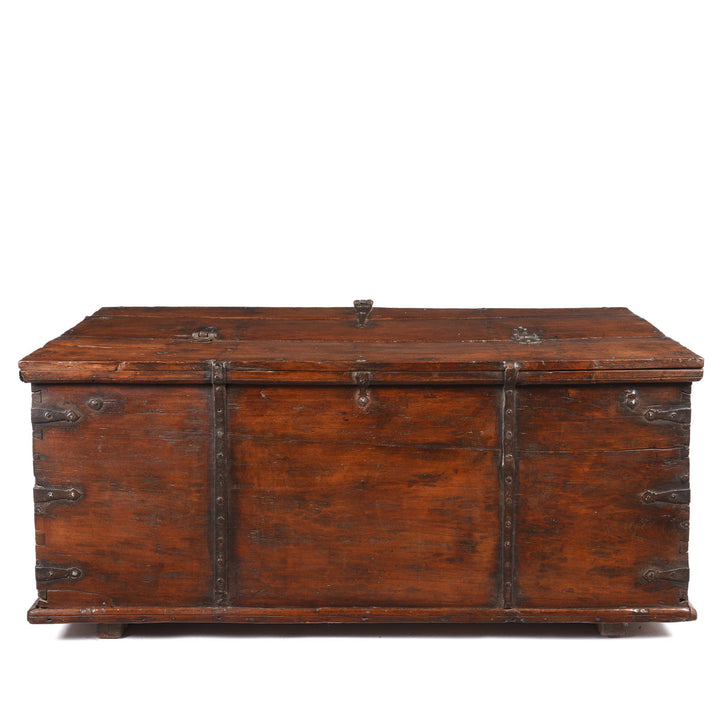 Back Of Iron Bound Teak Chest - 19thC - From Gujarat | Indigo Antiques