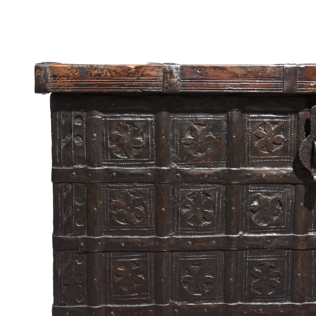 Detail Of Iron Bound Teak Chest - 19thC - From Gujarat | Indigo Antiques
