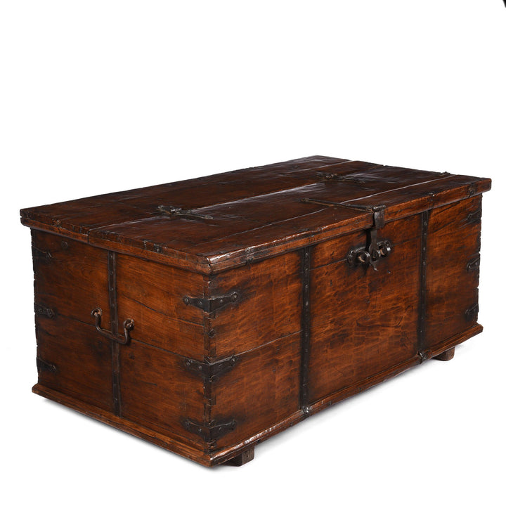 Side View Of Iron Bound Teak Chest - 19thC - From Gujarat | Indigo Antiques