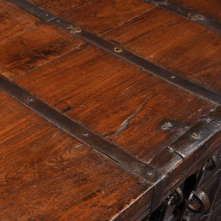 Iron Binding Detail Of Iron Bound Teak Chest - 19thC - From Gujarat | Indigo Antiques