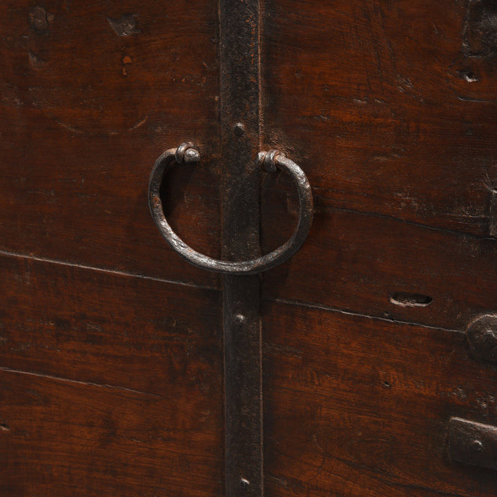 Side Handle Detail Of Iron Bound Teak Chest - 19thC - From Gujarat | Indigo Antiques