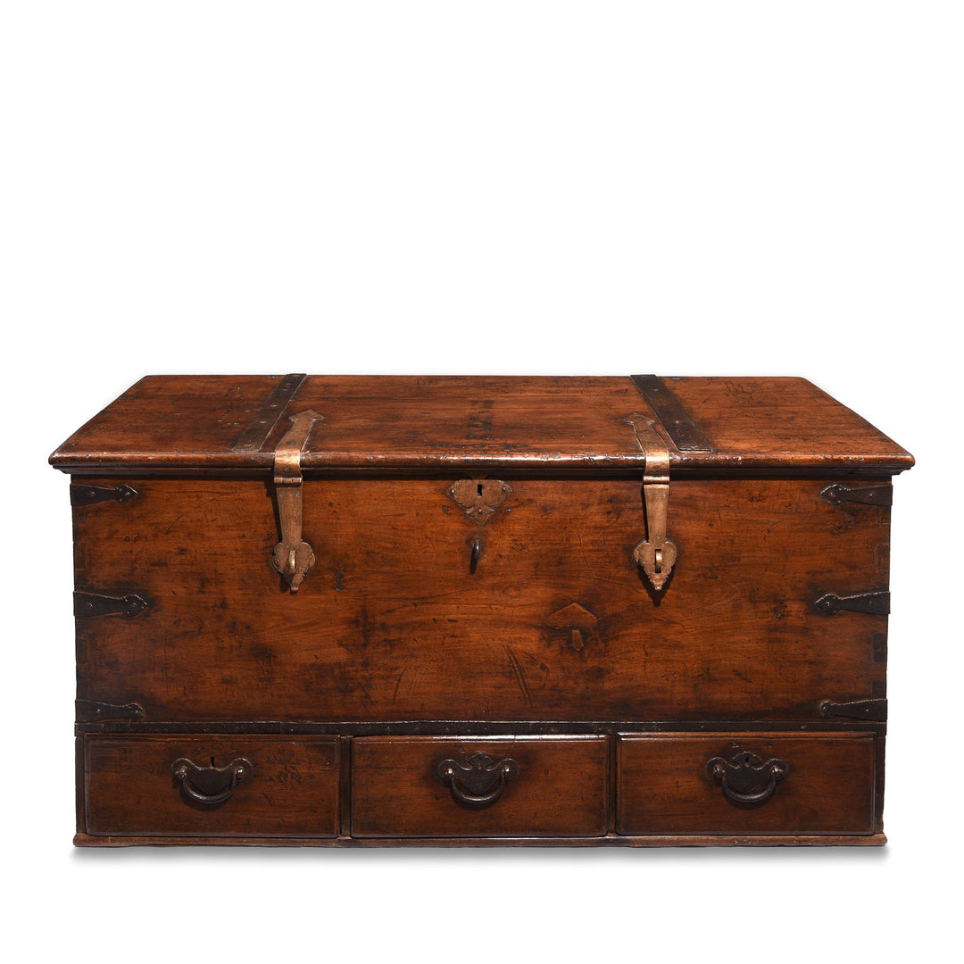 Antique Indian Iron Bound Teak Chest from Saurashtra - 19thC | Indigo Oriental Antiques