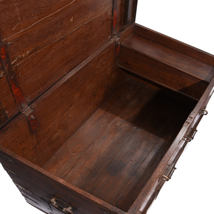 Open Detail from an Antique Indian Iron Bound Teak Chest from Saurashtra - 19thC | Indigo Oriental Antiques