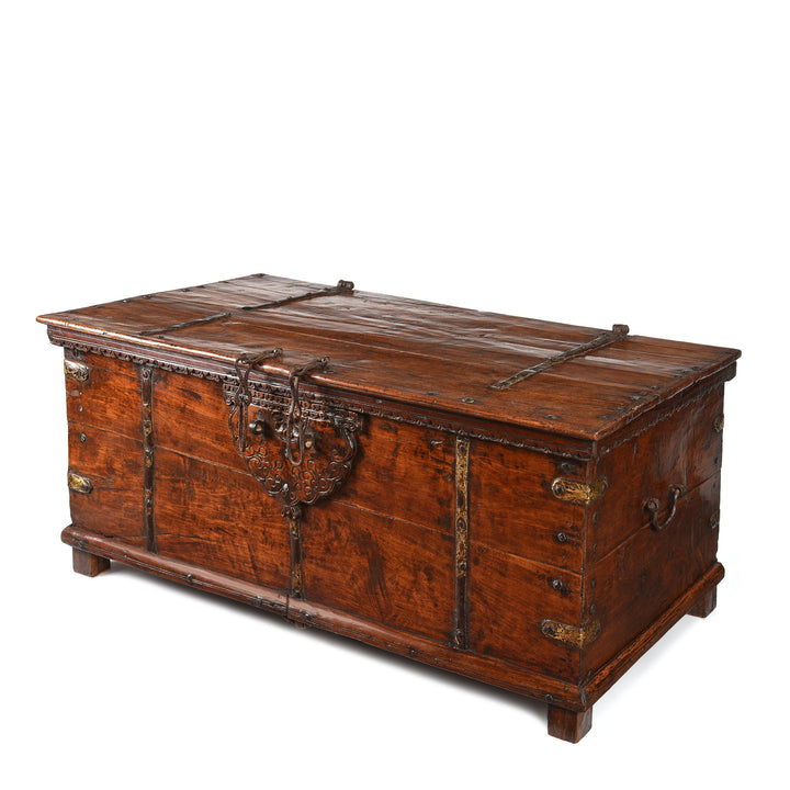 Iron Bound Teak Chest - 19thC - From Saurashtra - 124 x 68 x 52 (wxdxh cms) - A6168