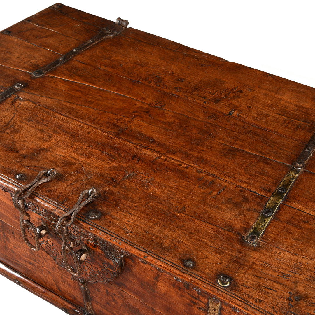 Iron Bound Teak Chest - 19thC - From Saurashtra - 124 x 68 x 52 (wxdxh cms) - A6168