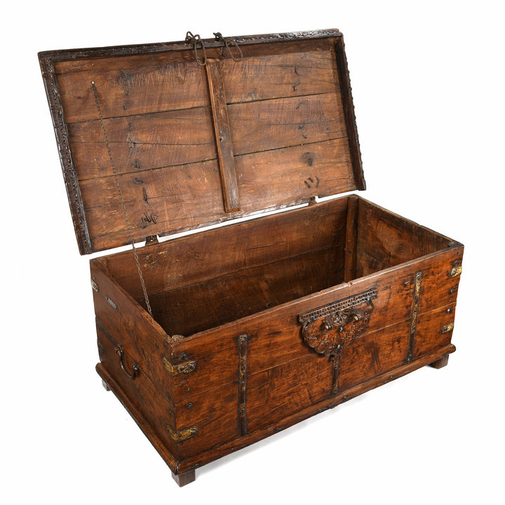 Iron Bound Teak Chest - 19thC - From Saurashtra - 124 x 68 x 52 (wxdxh cms) - A6168
