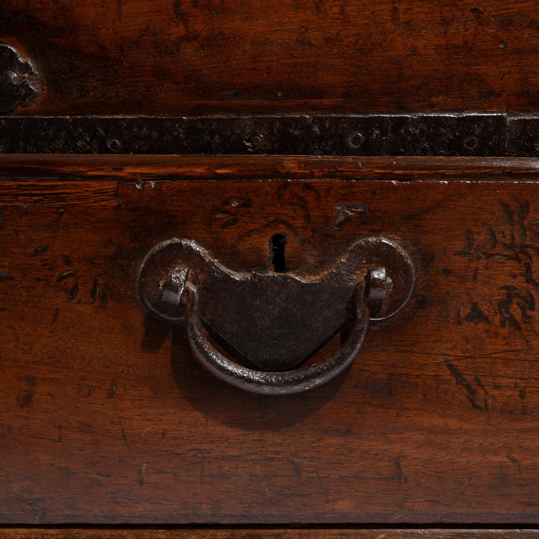 Drawer detail from an Antique Indian Iron Bound Teak Chest from Saurashtra - 19thC | Indigo Oriental Antiques