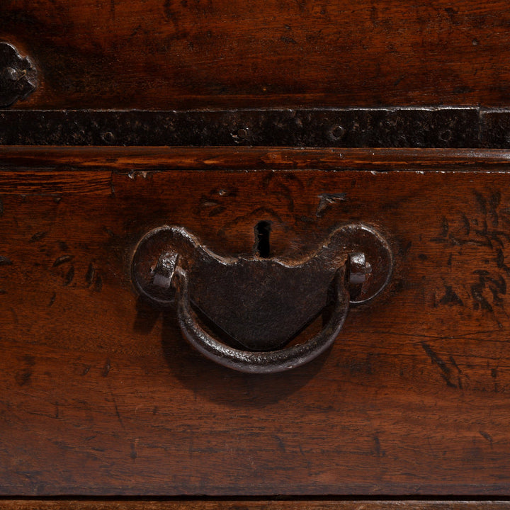 Drawer detail from an Antique Indian Iron Bound Teak Chest from Saurashtra - 19thC | Indigo Oriental Antiques