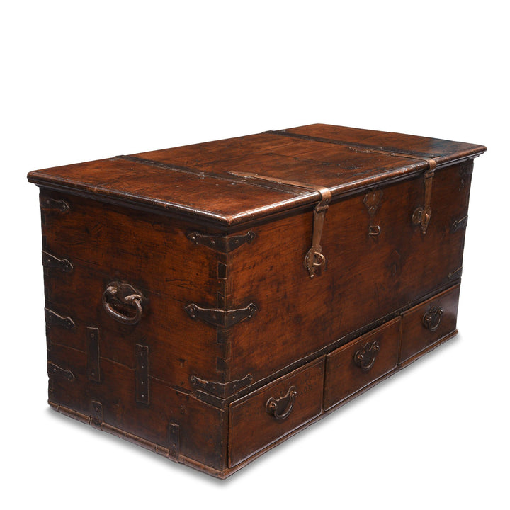Side Detail from an Antique Indian Iron Bound Teak Chest from Saurashtra - 19thC | Indigo Oriental Antiques