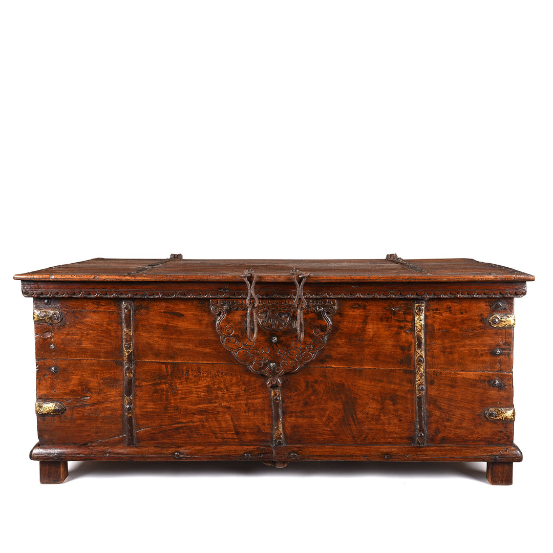 Iron Bound Teak Chest - 19thC - From Saurashtra - 124 x 68 x 52 (wxdxh cms) - A6168