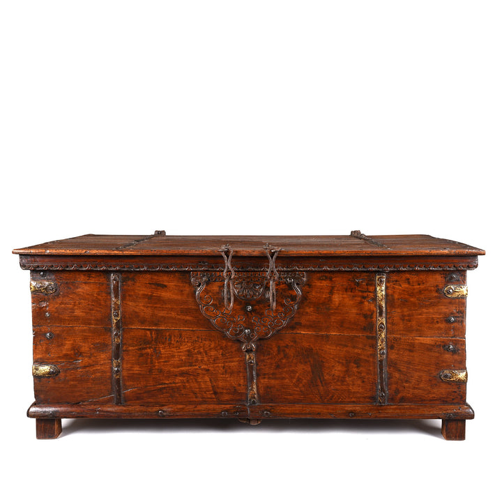Iron Bound Teak Chest - 19thC - From Saurashtra - 124 x 68 x 52 (wxdxh cms) - A6168