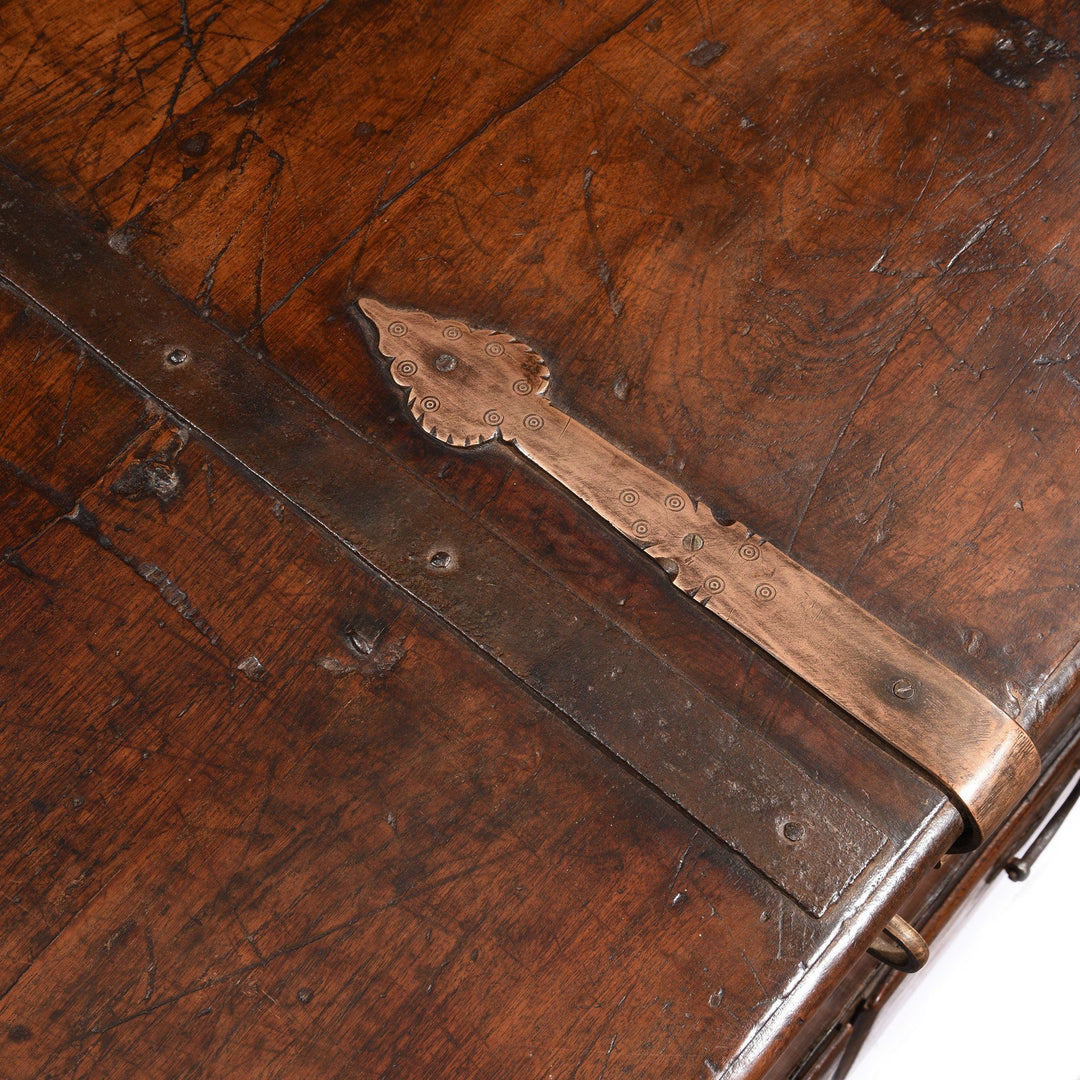 Top 2 Detail from an Antique Indian Iron Bound Teak Chest from Saurashtra - 19thC | Indigo Oriental Antiques