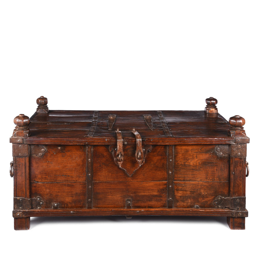 Iron Bound Teak Indian Dowry Chest - 19thC from Gujarat | Indigo Antiques