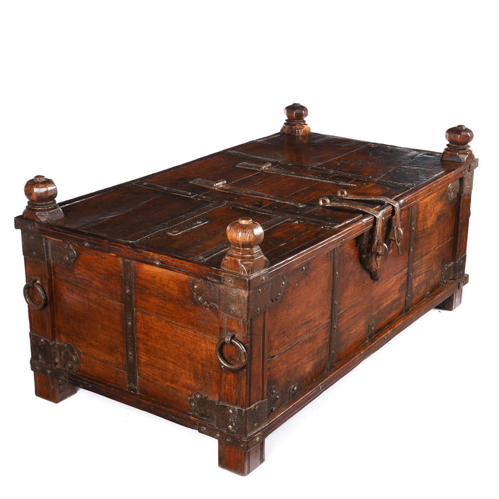 Iron Bound Teak Indian Dowry Chest - 19thC from Gujarat | Indigo Antiques