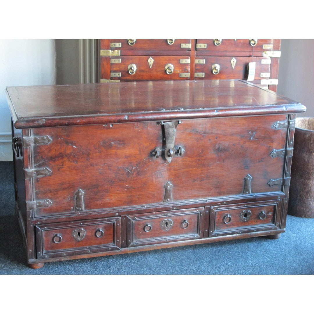 Iron Bound Teak Mule Chest From Kutch With Drawers - 19thC | Indigo Oriental Antiques