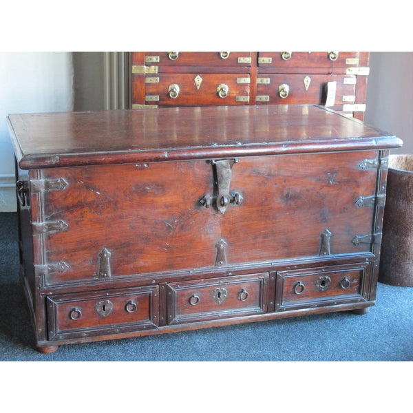 Iron Bound Teak Mule Chest From Kutch With Drawers - 19thC