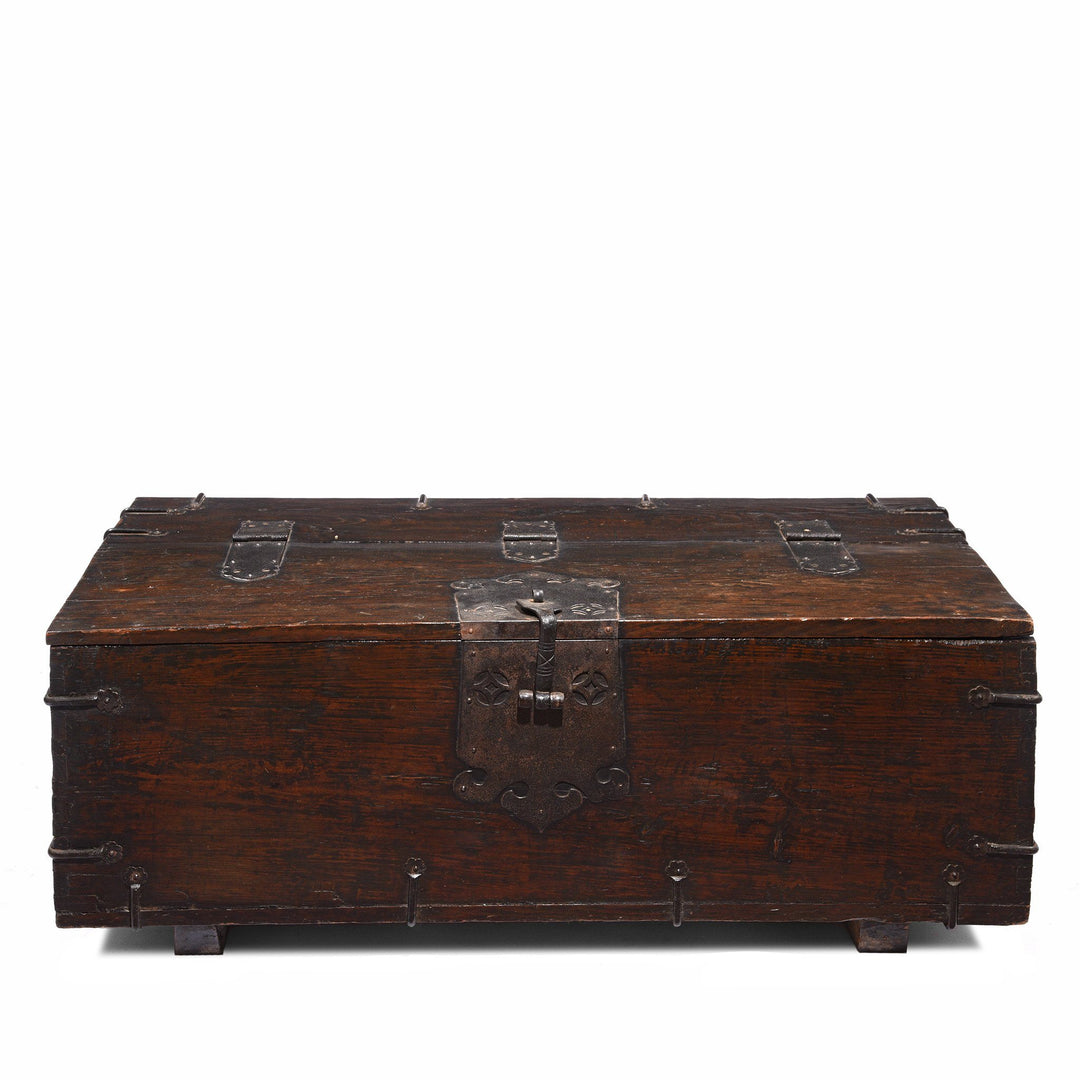 Antique Korean Wooden Coin Chest With Iron Hardware | Indigo Antiques
