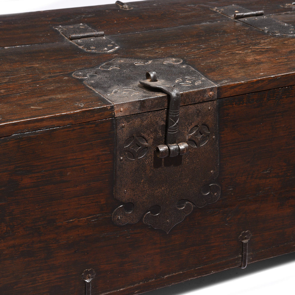 Iron Detail from an Antique Korean Wooden Coin Chest With Iron Hardware | Indigo Antiques