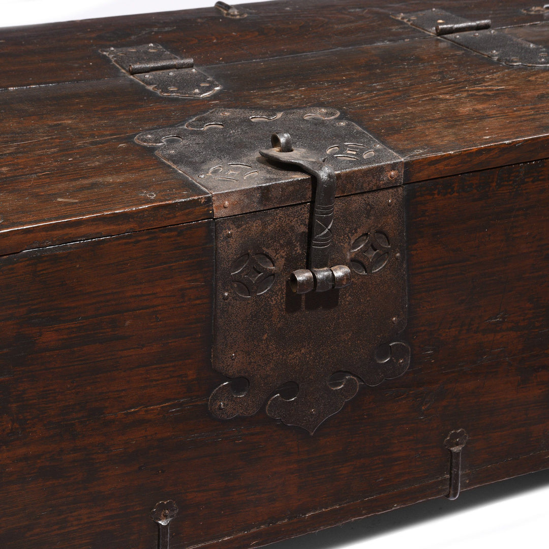 Iron Detail from an Antique Korean Wooden Coin Chest With Iron Hardware | Indigo Antiques
