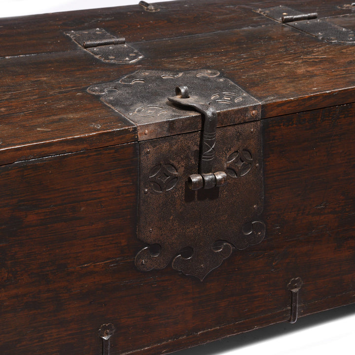 Iron Detail from an Antique Korean Wooden Coin Chest With Iron Hardware | Indigo Antiques