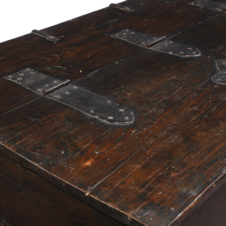 Top detail from an Antique Korean Wooden Coin Chest With Iron Hardware | Indigo Antiques