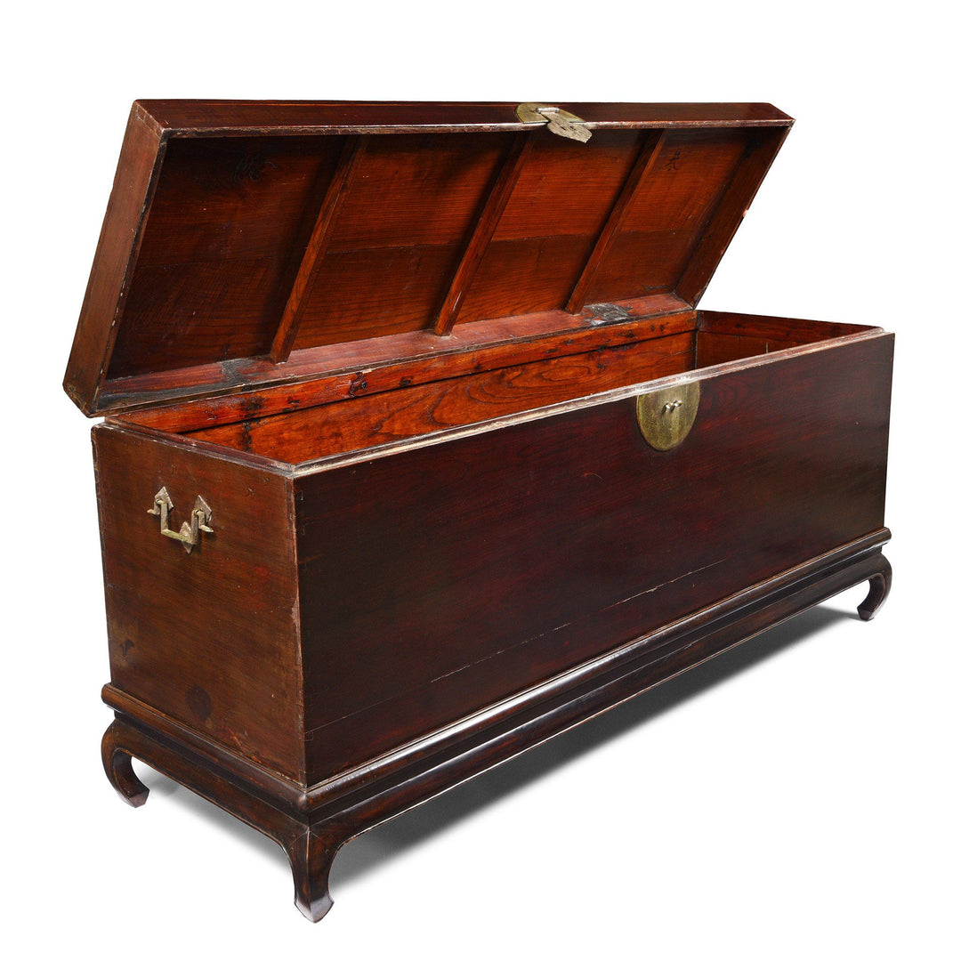 Open Lid View Of Large Burgundy Lacquer Chinese Chest - 19thC | Indigo Antiques