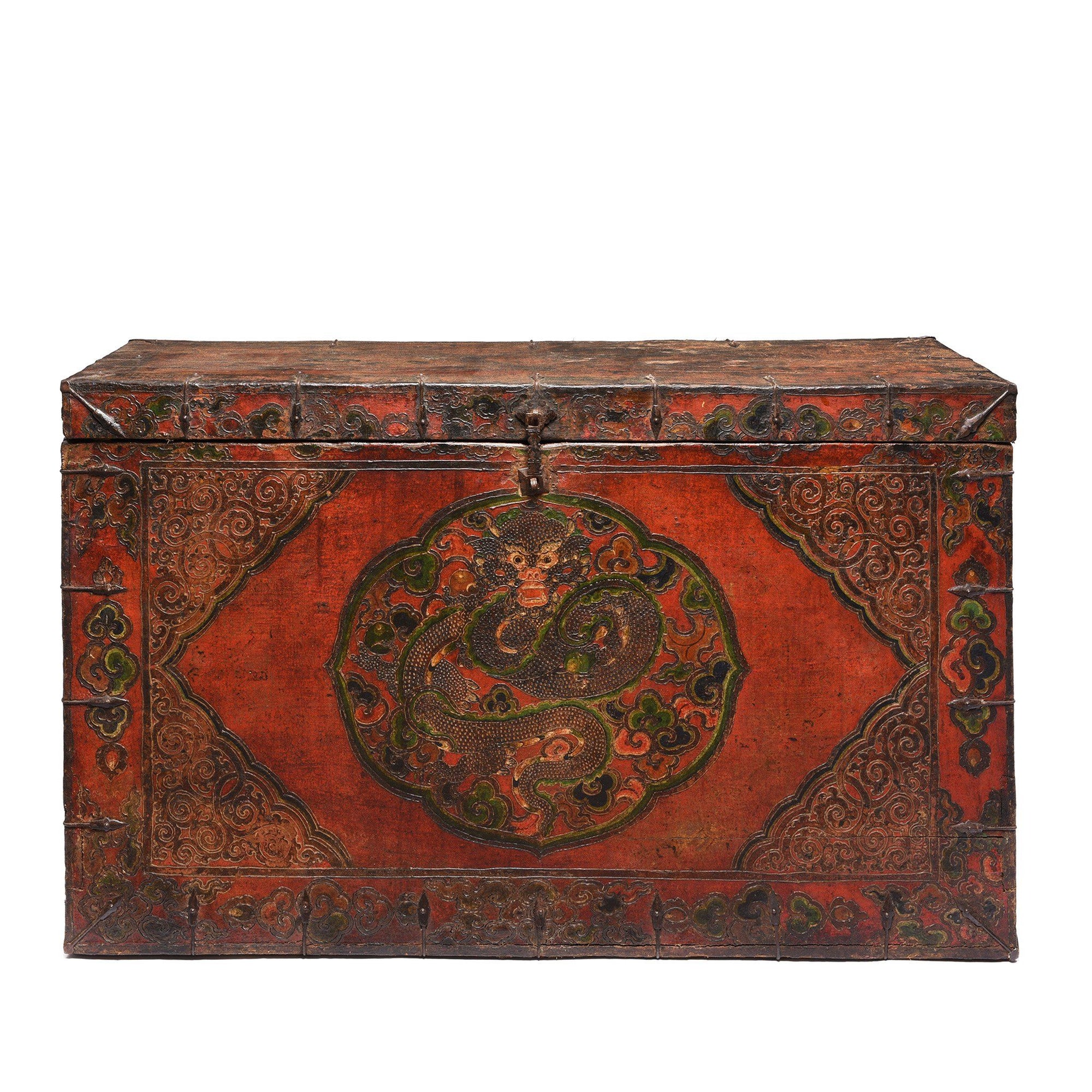 Antique Large Painted Tibetan Dragon Storage Chest - 18thC | Indigo Antiques