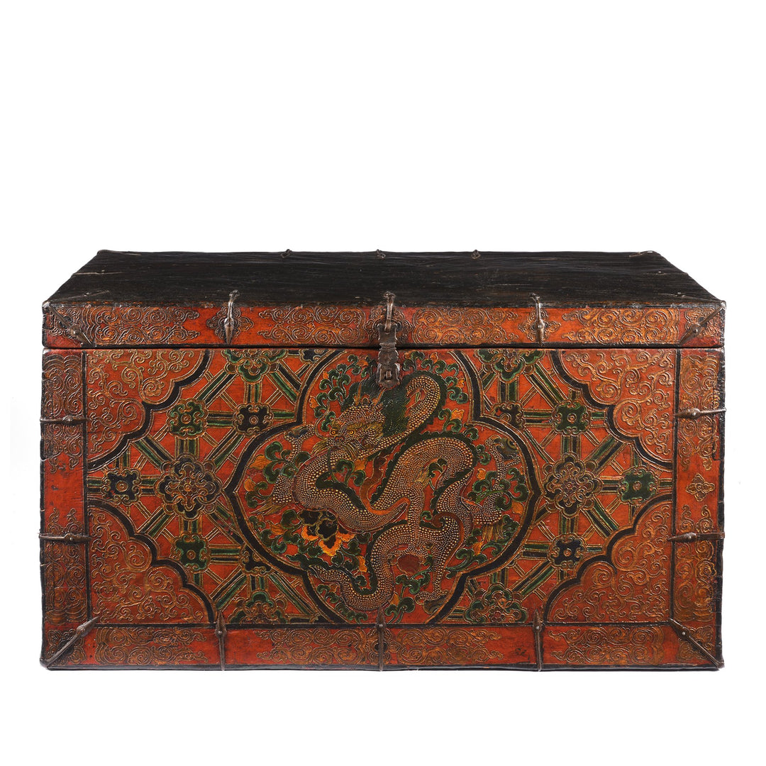 Old Painted Tibetan Dragon Chest With Later Painting - 19th Century | Indigo Antiques