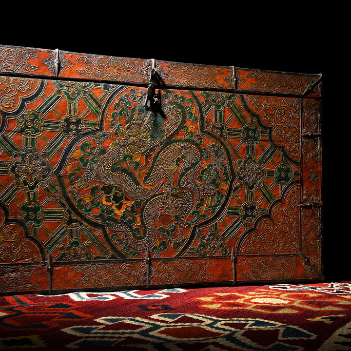 Old Painted Tibetan Dragon Chest With Later Painting - 19th Century | Indigo Antiques