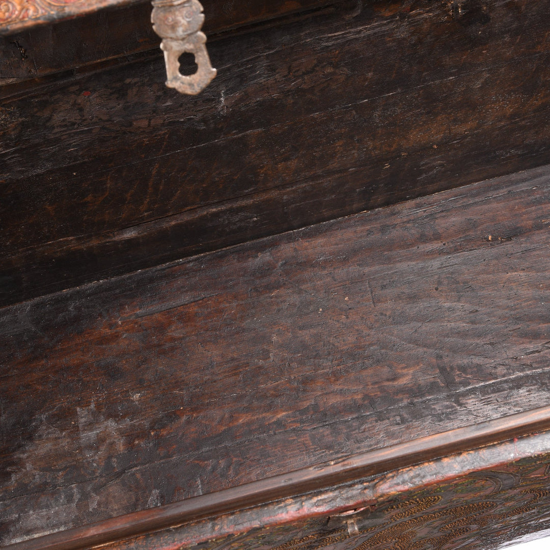 Internal detail of an Old Painted Tibetan Dragon Chest With Later Painting - 19th Century | Indigo Antiques