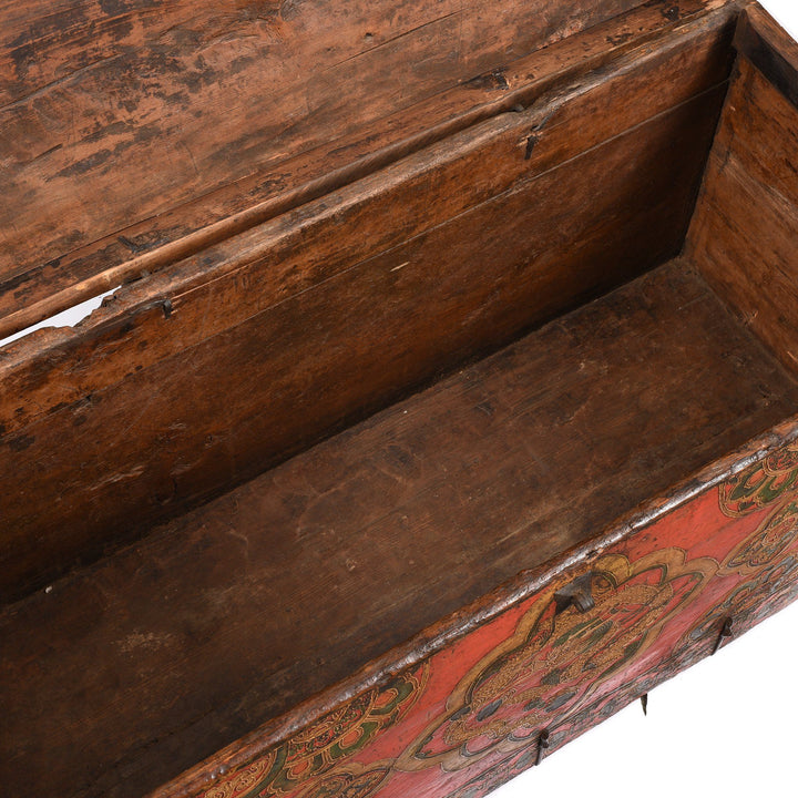 Inside detail from an Antique Painted Tibetan Dragon & Double Dorje Chest - 19thC | Indigo Antiques
