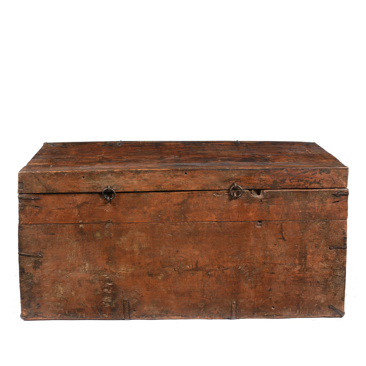 Cedar Wood back of a Antique Painted Tibetan Dragon & Double Dorje Chest - 19thC | Indigo Antiques