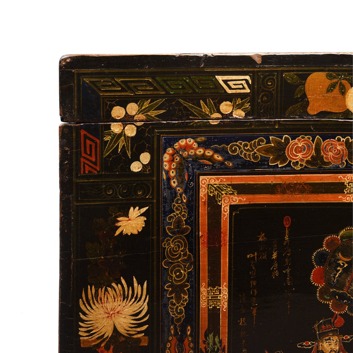 Corner Detail Of Painted Chinese Opera Chest from Shanxi - 19thC | Indigo Antiques