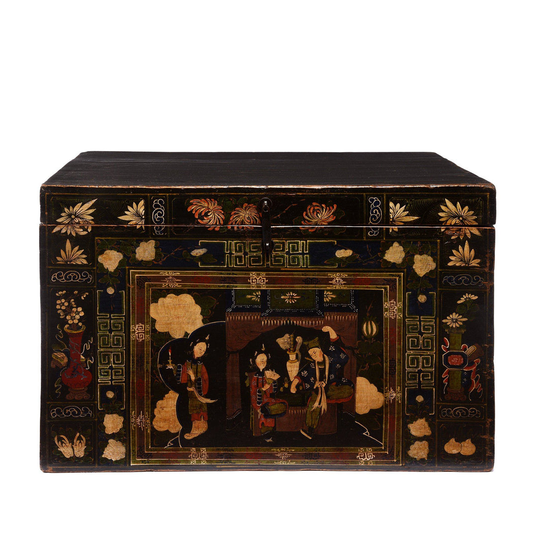 Painted Chinese Opera Chest from Shanxi Made from Paulownia Wood - 19thC | Indigo Oriental Antiques