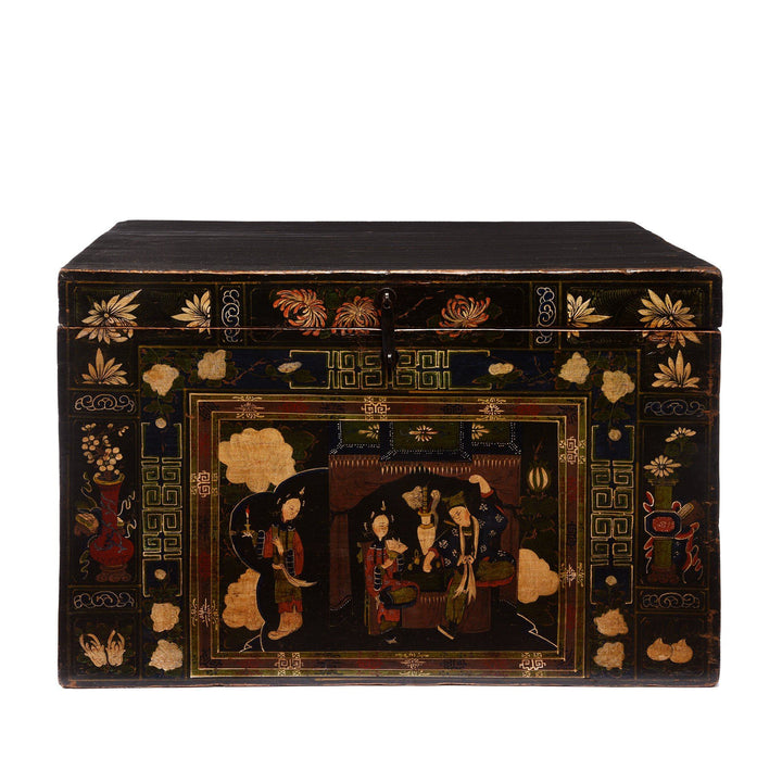 Painted Chinese Opera Chest from Shanxi Made from Paulownia Wood - 19thC | Indigo Oriental Antiques