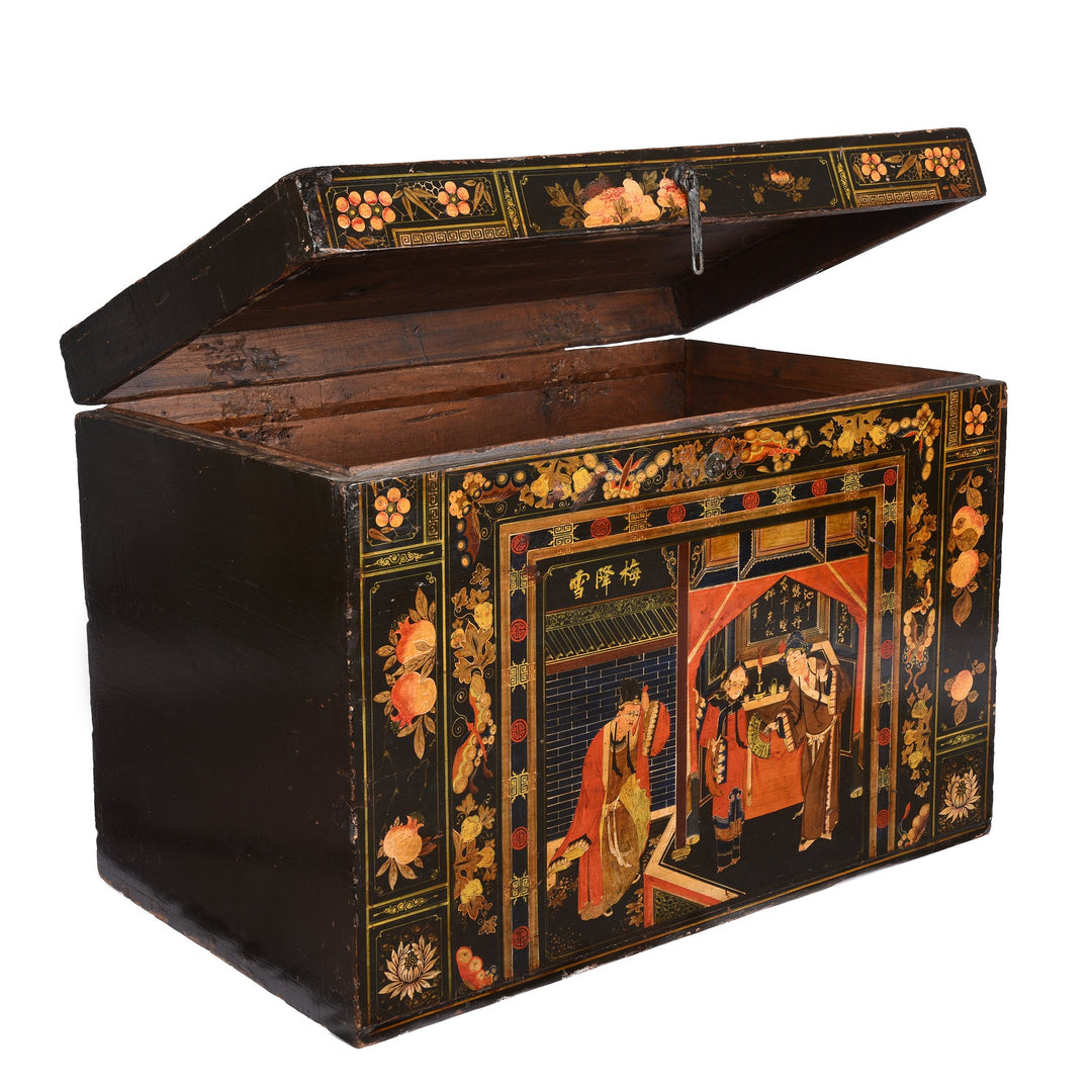 Open detail of a Painted Chinese Opera Chest from Shanxi - 19thC | Indigo Antiques