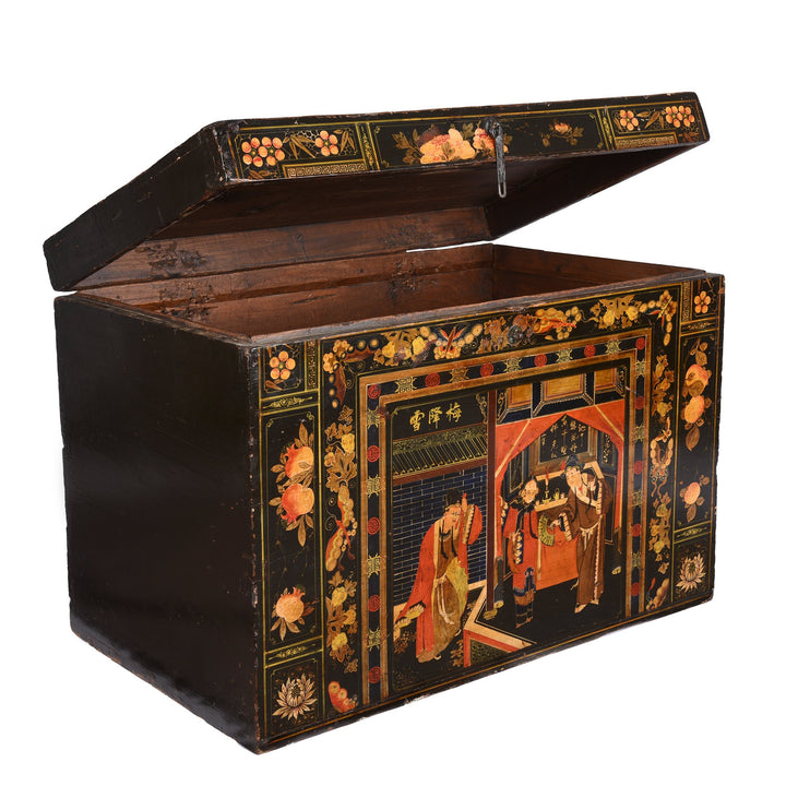Open detail of a Painted Chinese Opera Chest from Shanxi - 19thC | Indigo Antiques